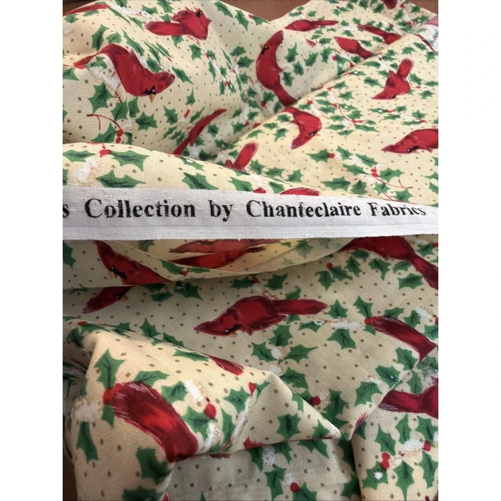 Vtg Cardinals Holly Christmas Fabric Christmas Collection Chanteclaire 1/2 Yards